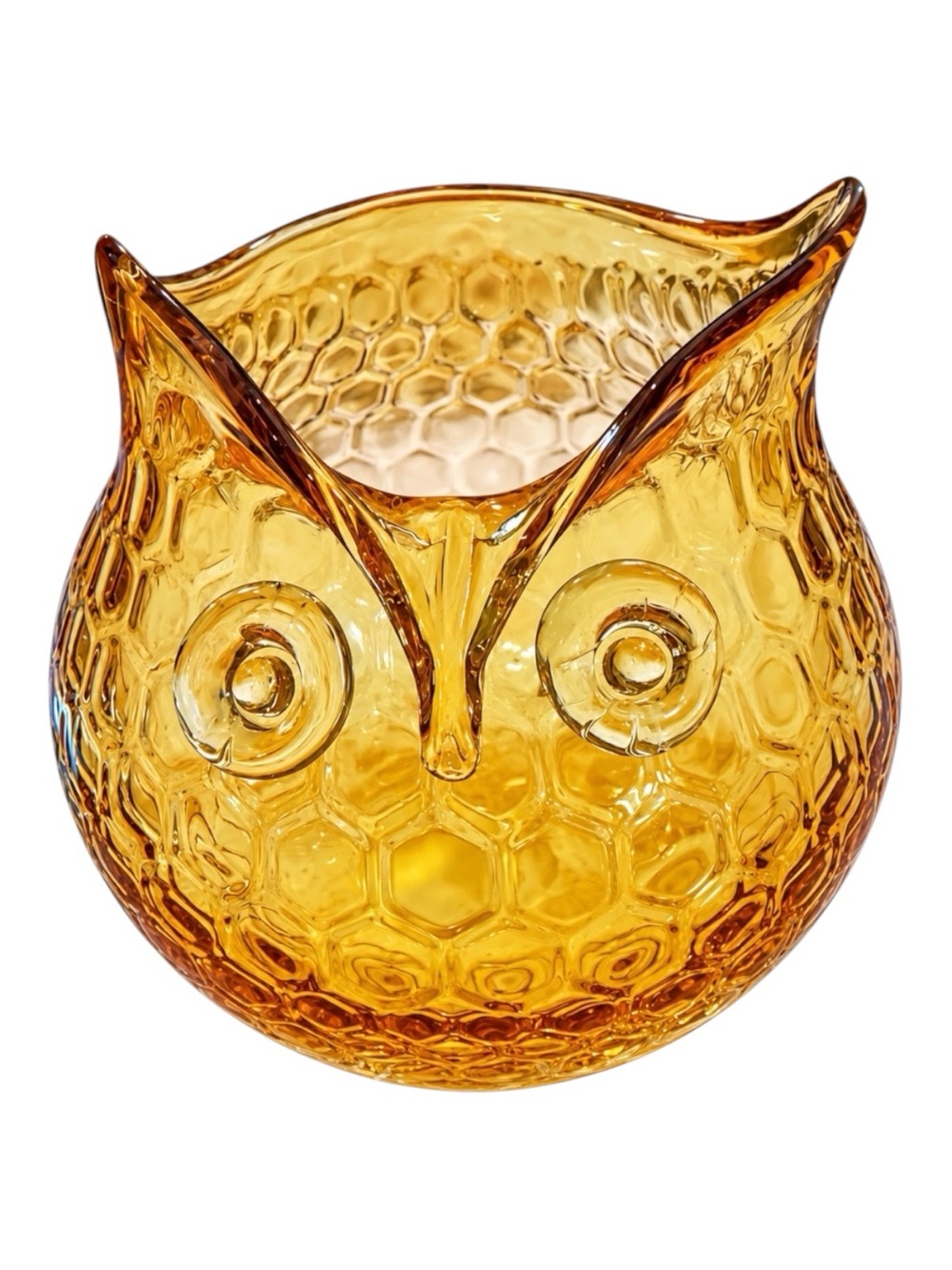 Vintage Amber Glass Owl Bowl Vase 6” x 7” – MCM Retro Owl Decor